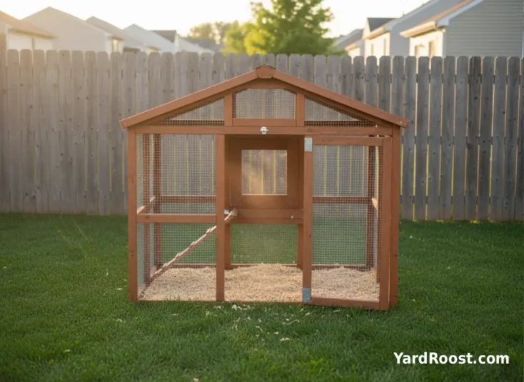 A coop with a large open gap at roost height causing a draft, contrasted by properly placed high vents under the eaves.
