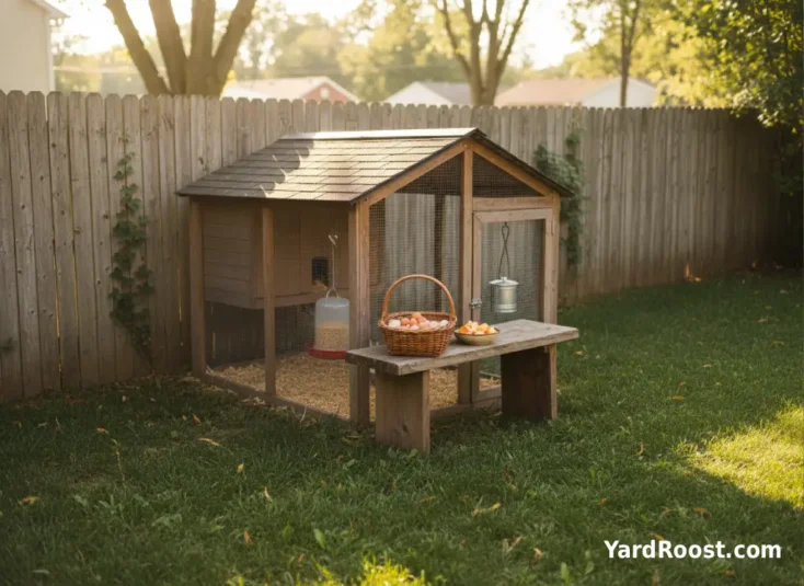 A small bowl of fruit scraps including orange segments prepared as a limited chicken treat.