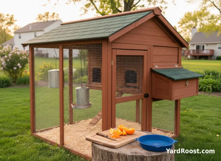 Chopped orange segments prepared in small pieces for backyard chickens.